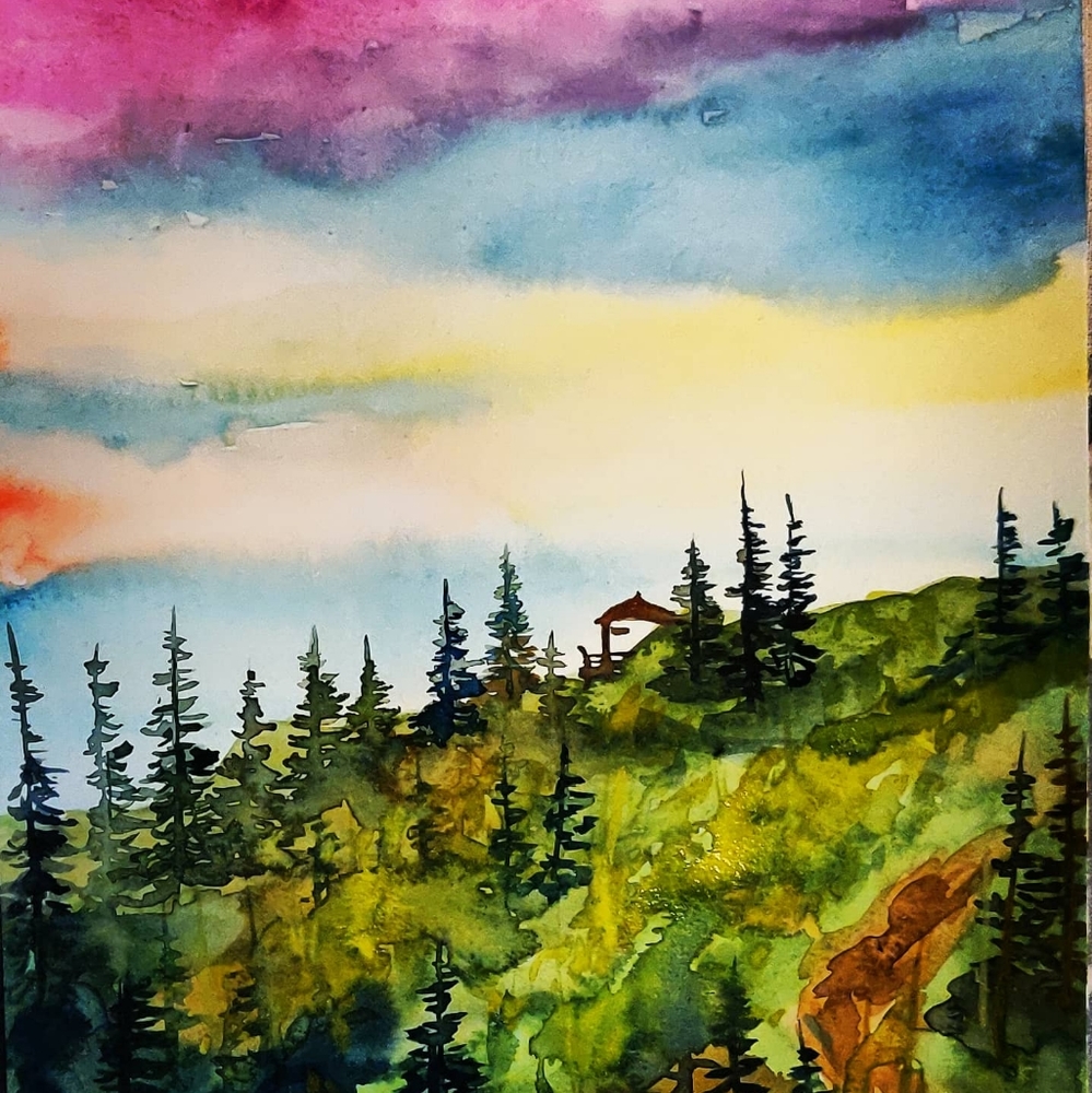 Rainbow 🌈🌲 sky Watercolor Painting northwest